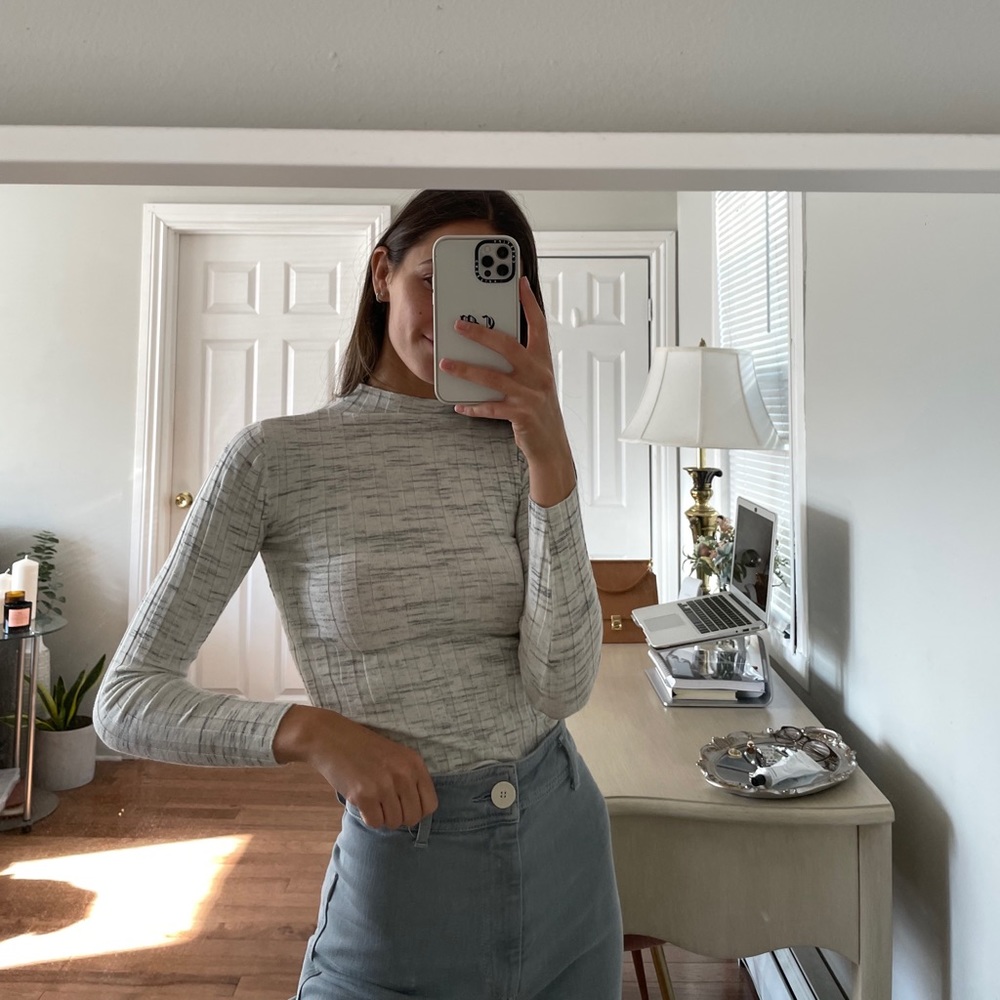 Gray Marled Long Sleeve Mock Neck Top
